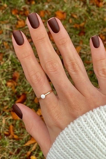 Burgundy Glossy Solids, classy short fall nails for women over 50