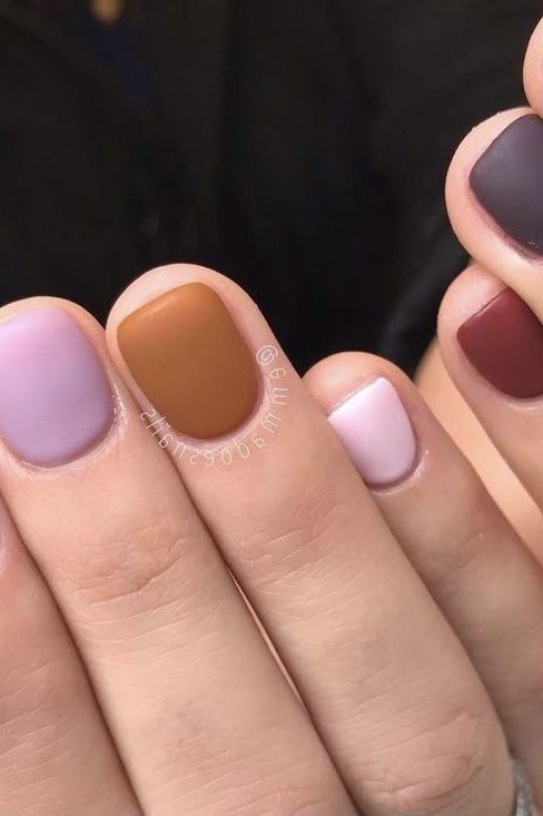 Matte Mauve Brown and Purple Solids, classy short fall nails for women over 50