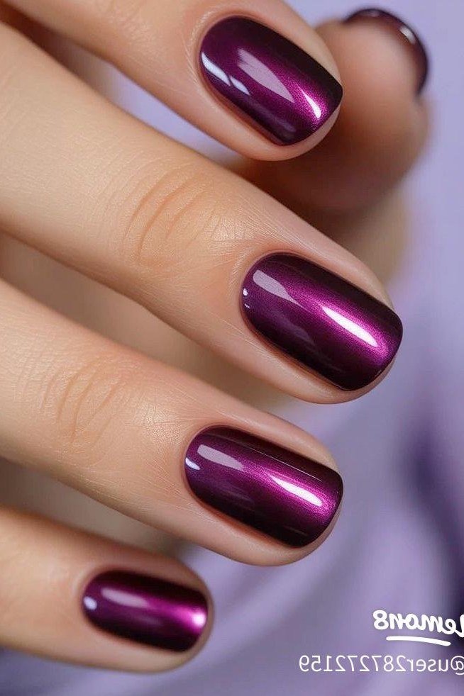 Purple Chrome Glossy Solids, classy short fall nails for women over 50