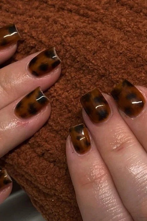 Tortoise Shell Short Nails, classy short fall nails for women over 50