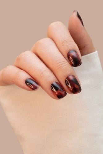 Burgundy Tortoise Solids, classy short fall nails for women over 50