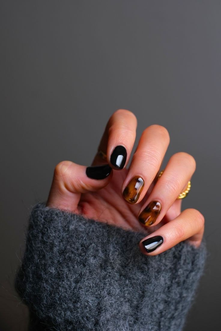 Nude Tortoise French Tips, classy short fall nails for women over 50