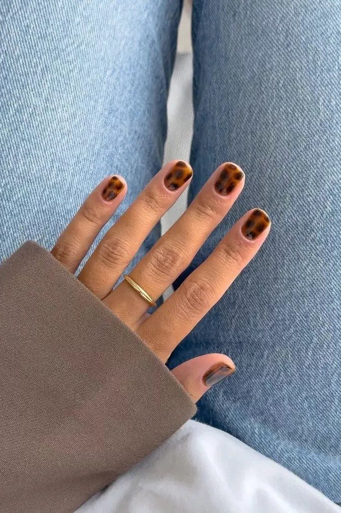 Cocoa Brown Glossy Solids, classy short fall nails for women over 50