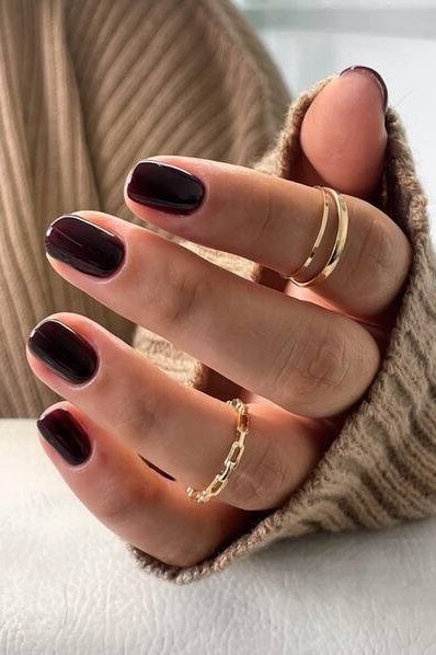 Burgundy Glossy Short Solids, classy short fall nails for women over 50