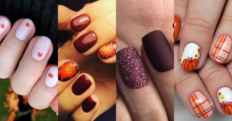 64 Classy Short Fall Nail Ideas for Women Over 50 (collage of short fall nail designs), classy short fall nails for women over 50