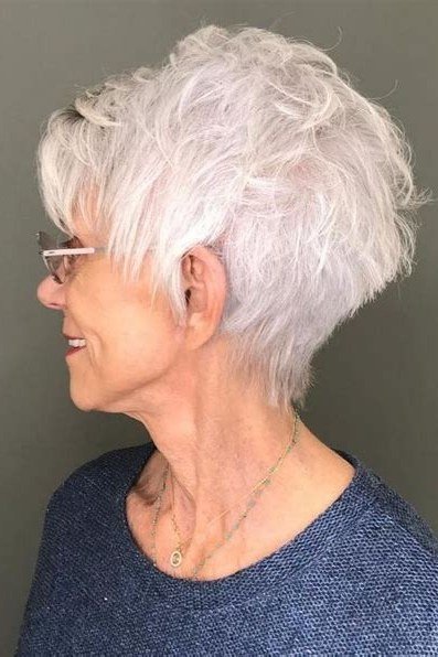 White Feathered Pixie with Soft Texture on a woman over 70