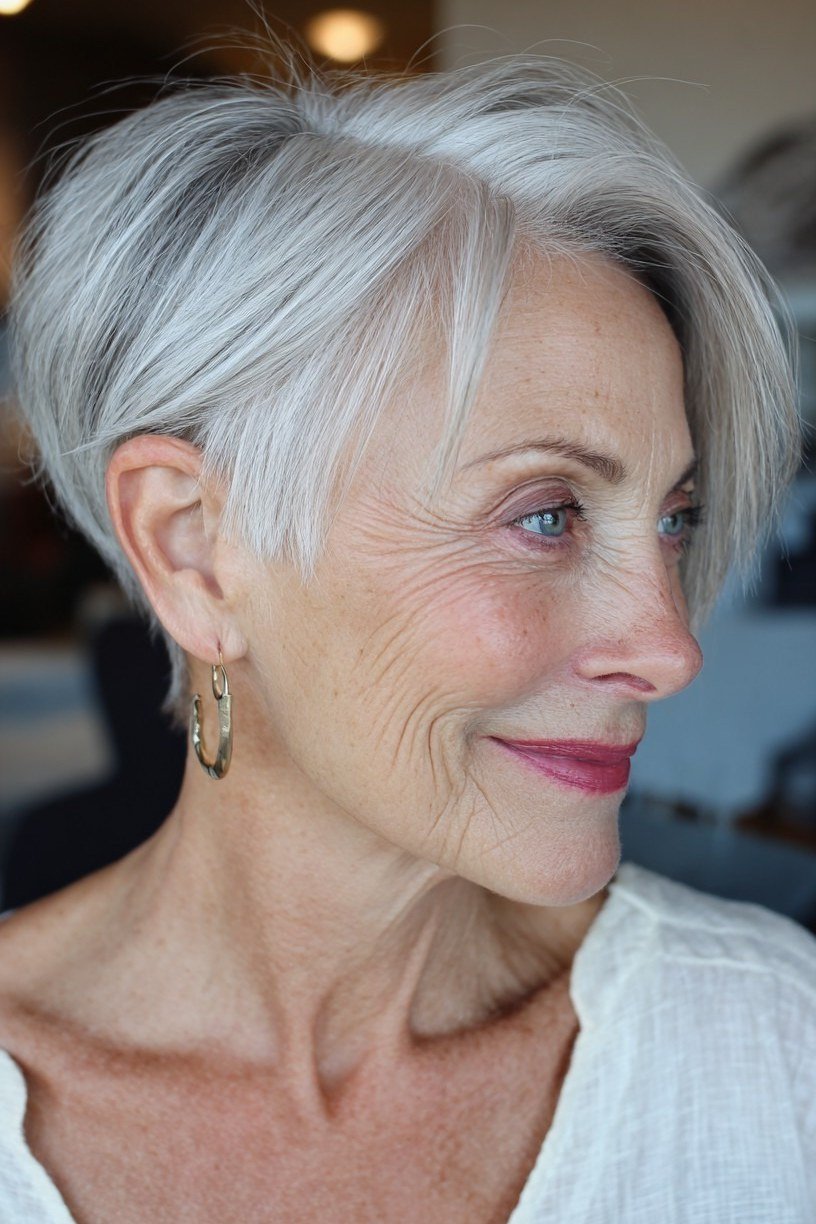 Gray Pixie with a Relaxed Finish on a woman over 70