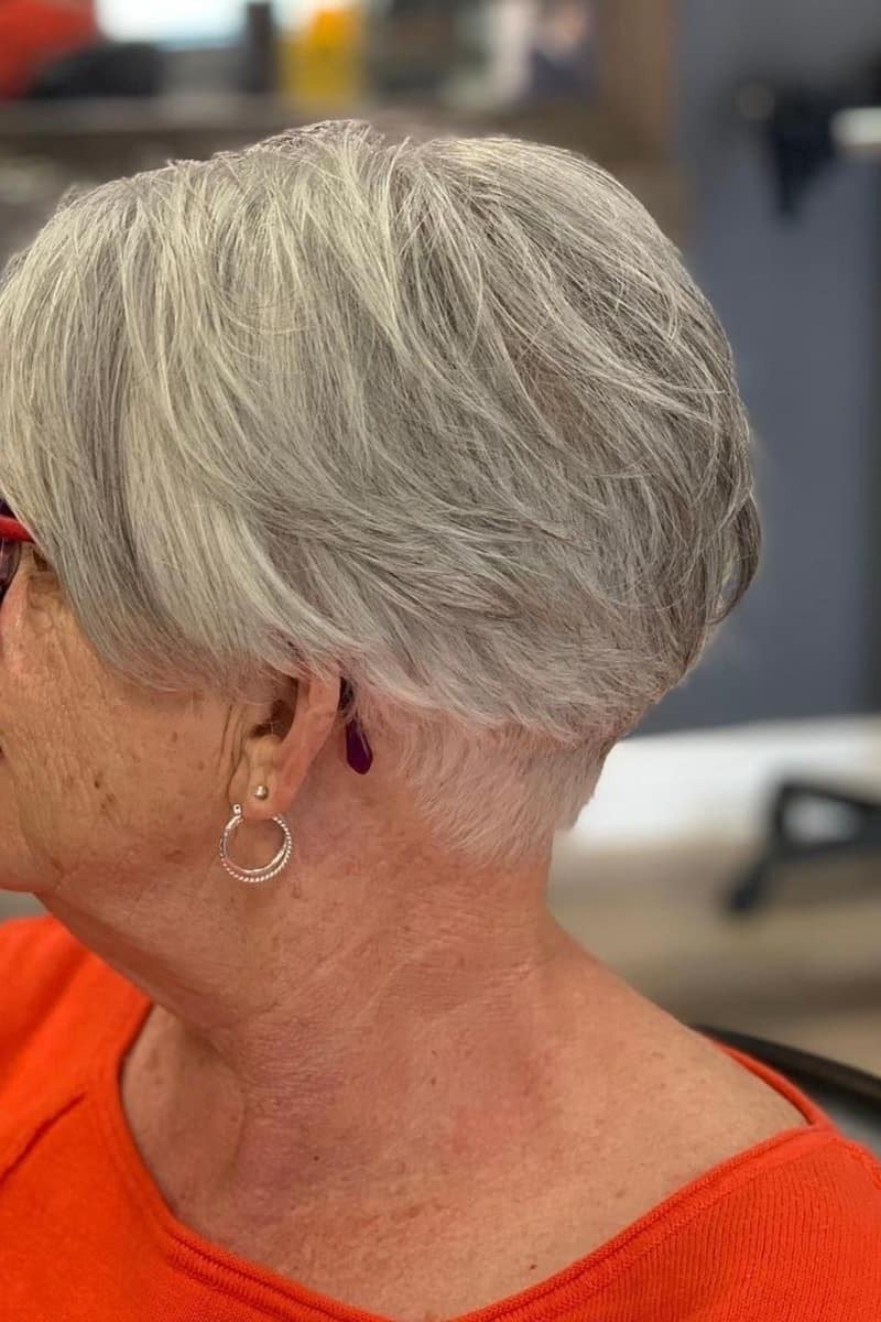 White Pixie with Tapered Sides on a woman over 70