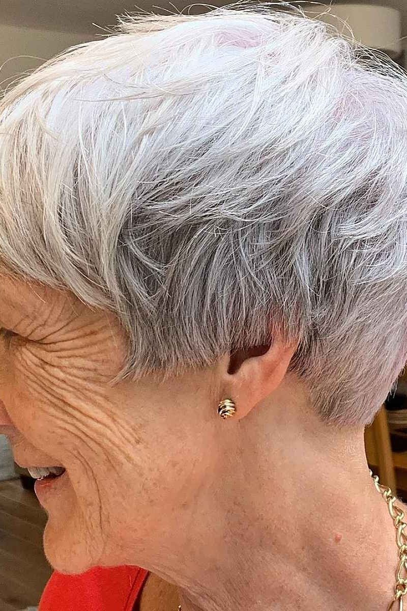 White Pixie with a Carefree Laugh on a woman over 70