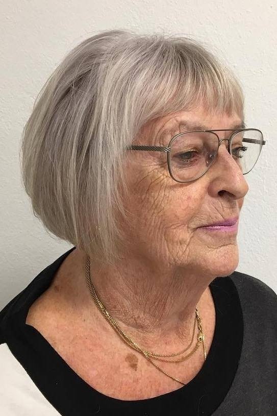 Gray Bob with a Three-Quarter View on a woman over 70