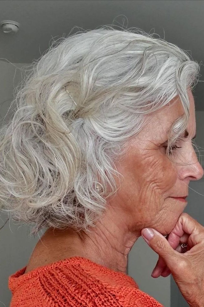 Curly Gray Bob with Bouncy Curls on a woman over 70