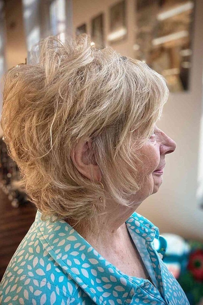 Blonde Shaggy Bob with Texture on a woman over 70