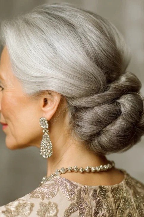 Braided Low Bun with Pretty Detail on a woman over 70
