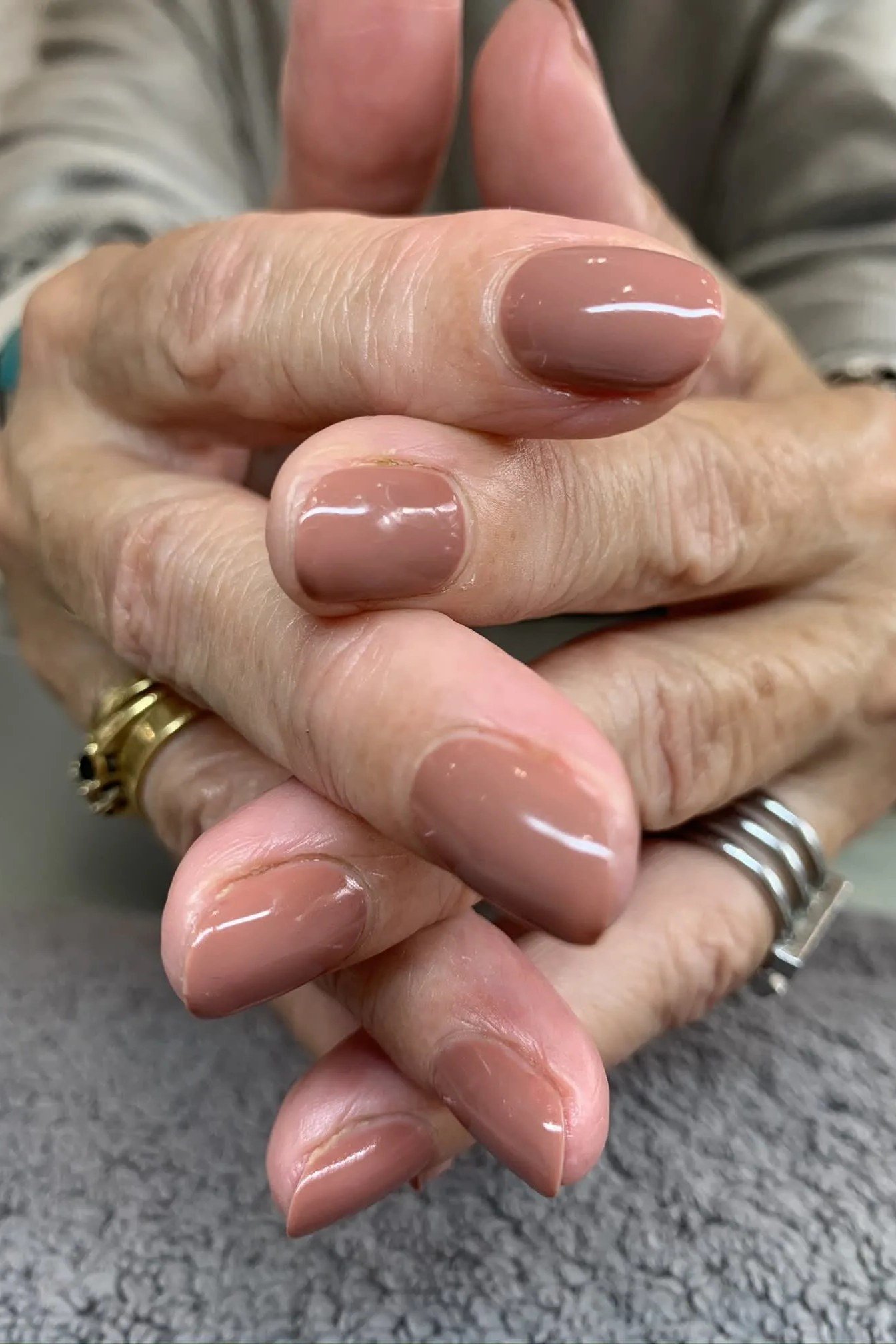 Glossy Mauve Taupe Short Nails - simple nail design for women over 60