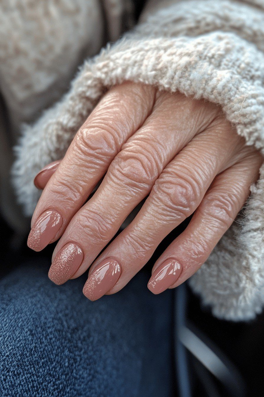 Sheer Nude Nails in a Cozy Sweater - simple nail design for women over 60