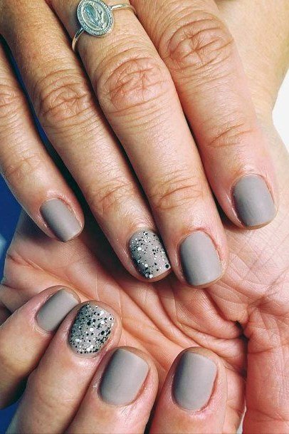 Grey Nails with Silver Glitter Accents - simple nail design for women over 60