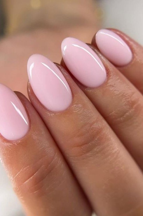 Baby Pink Almond Nails, soft pink nail idea for women over 70
