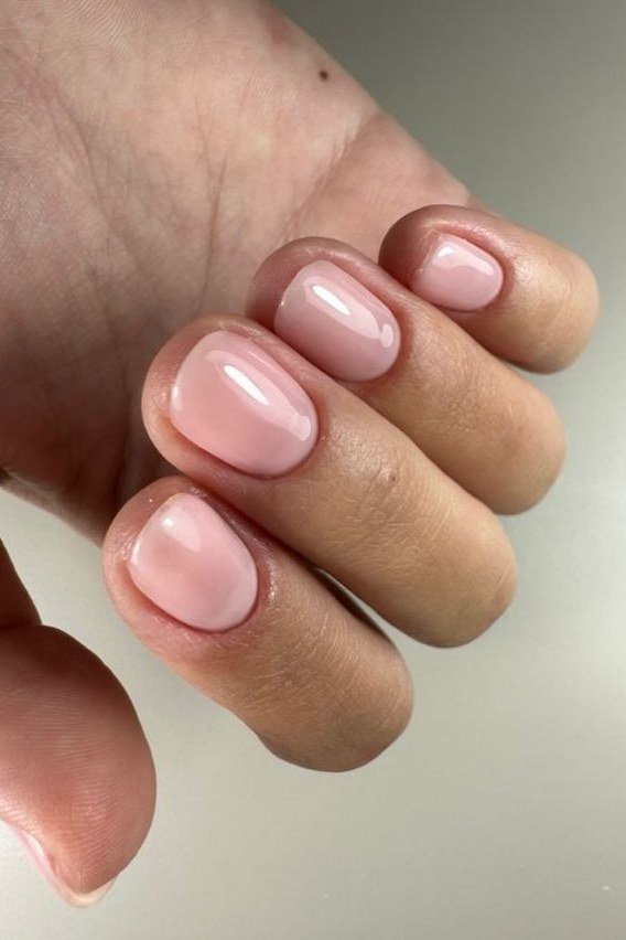 Blush Cream Short Oval Nails, soft pink nail idea for women over 70