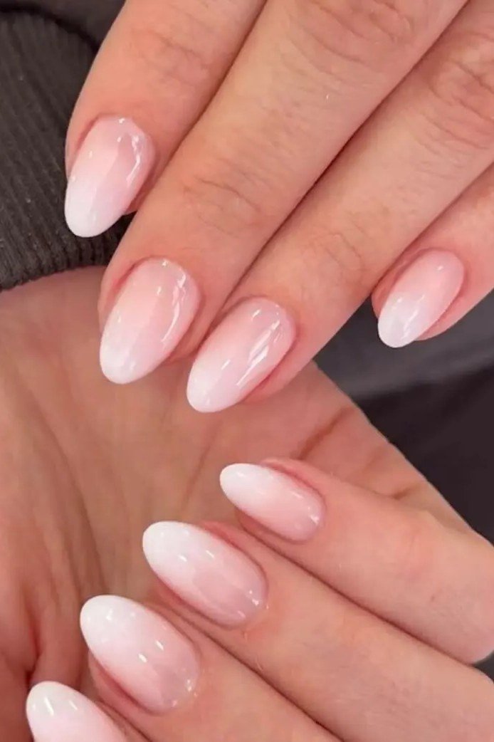 Blush Cream Almond Nails, soft pink nail idea for women over 70