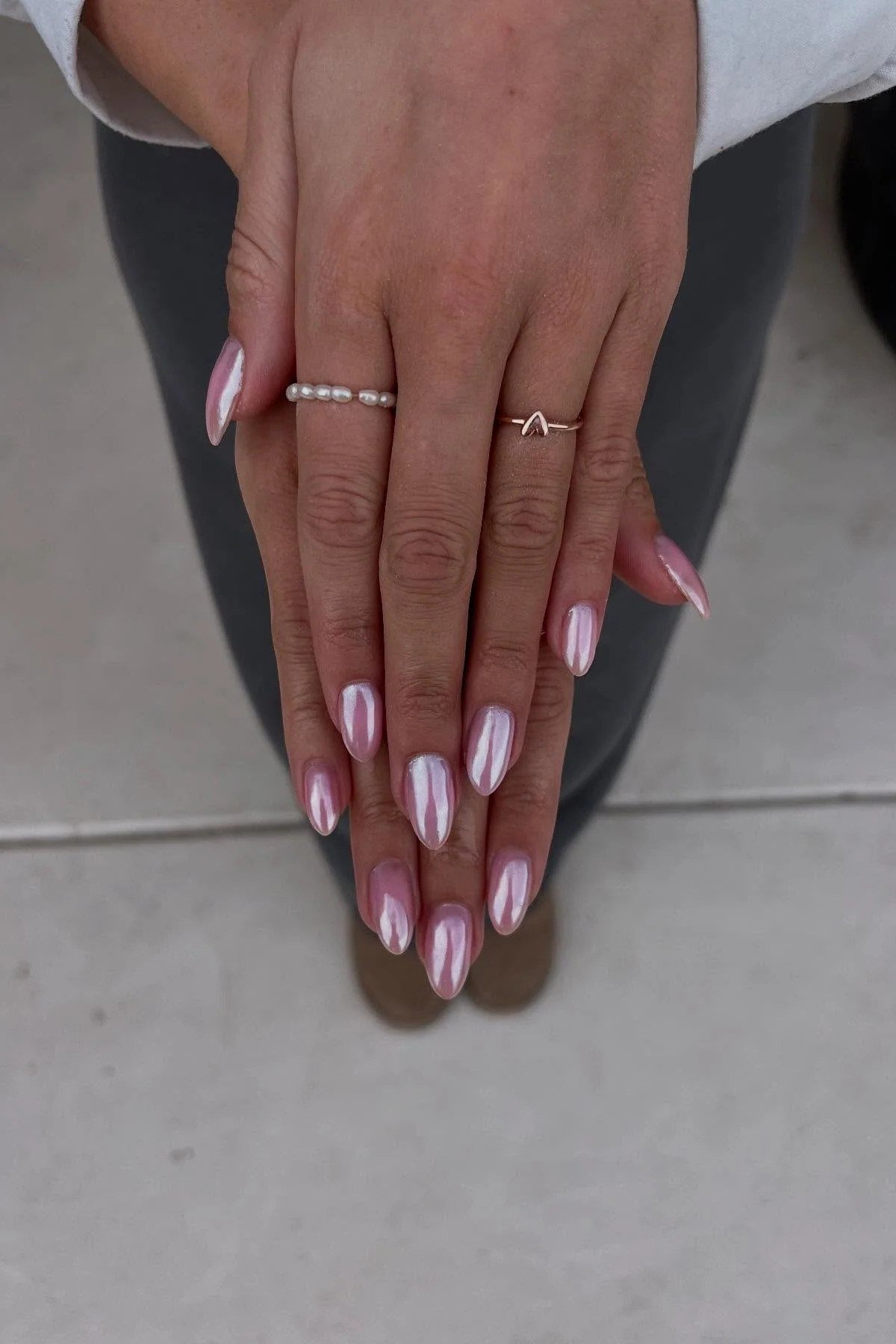 Double Pink French Nails, soft pink nail idea for women over 70