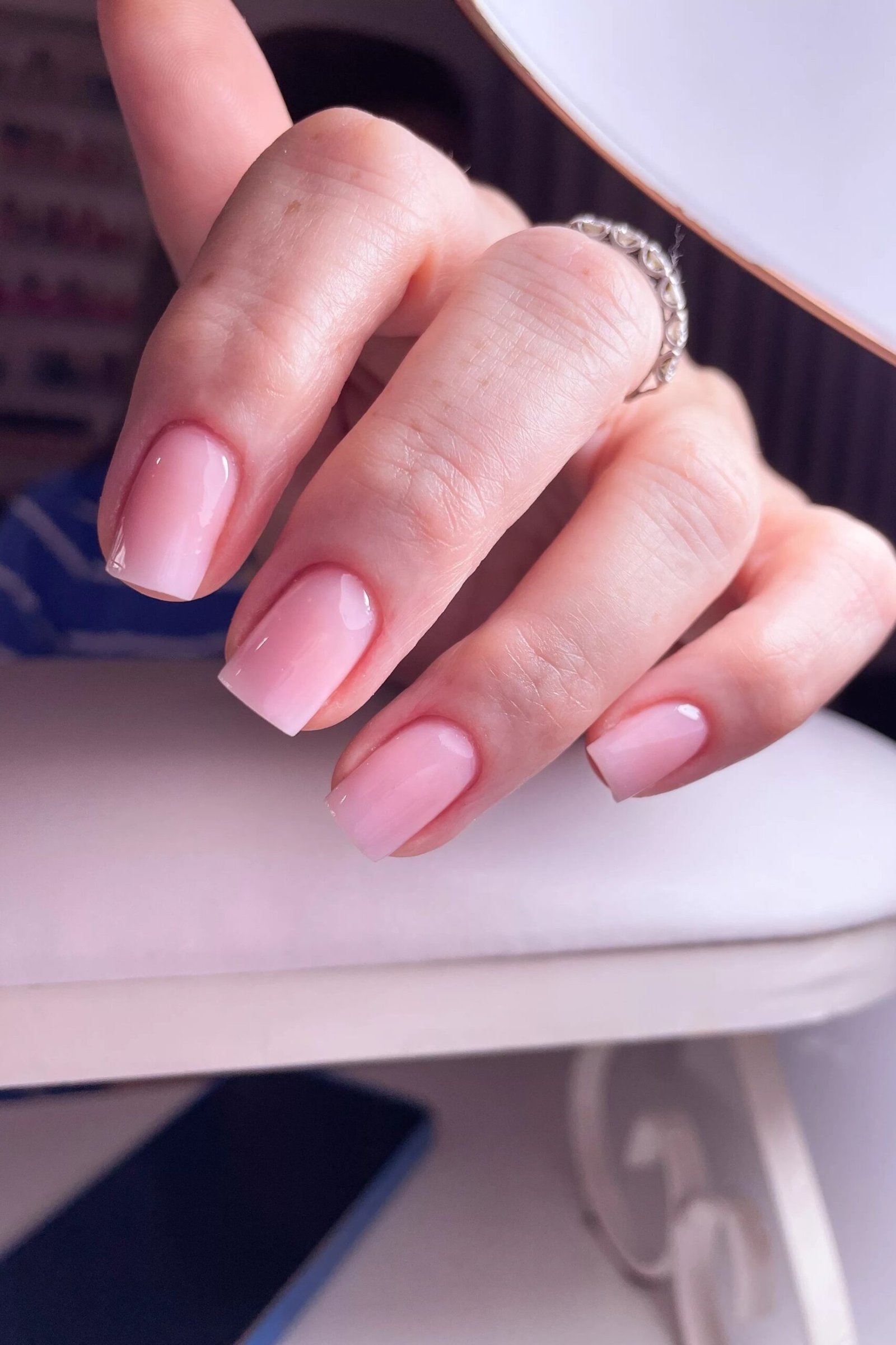Pink Chrome French Nails, soft pink nail idea for women over 70