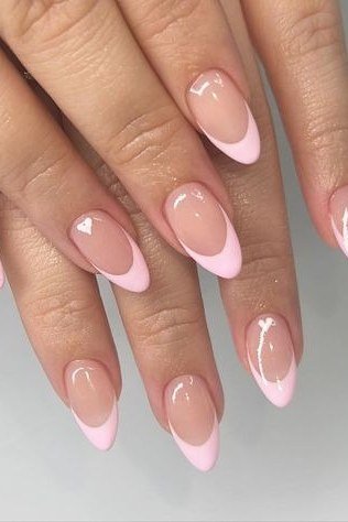 Pink Glitter Fade French, soft pink nail idea for women over 70