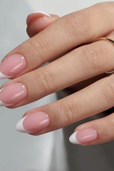 Pink Aura French Nails, soft pink nail idea for women over 70