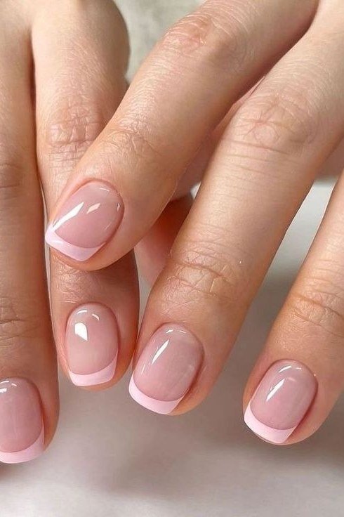 Classic Pink White Tip, soft pink nail idea for women over 70