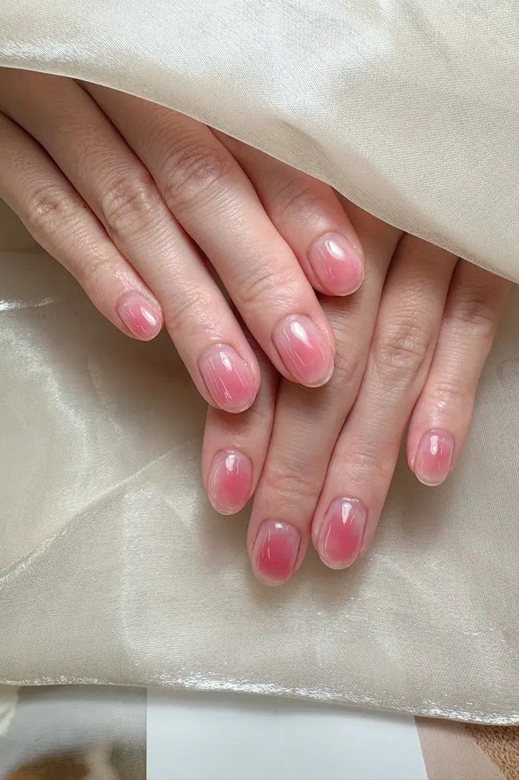 Pink Watercolor Nails, soft pink nail idea for women over 70