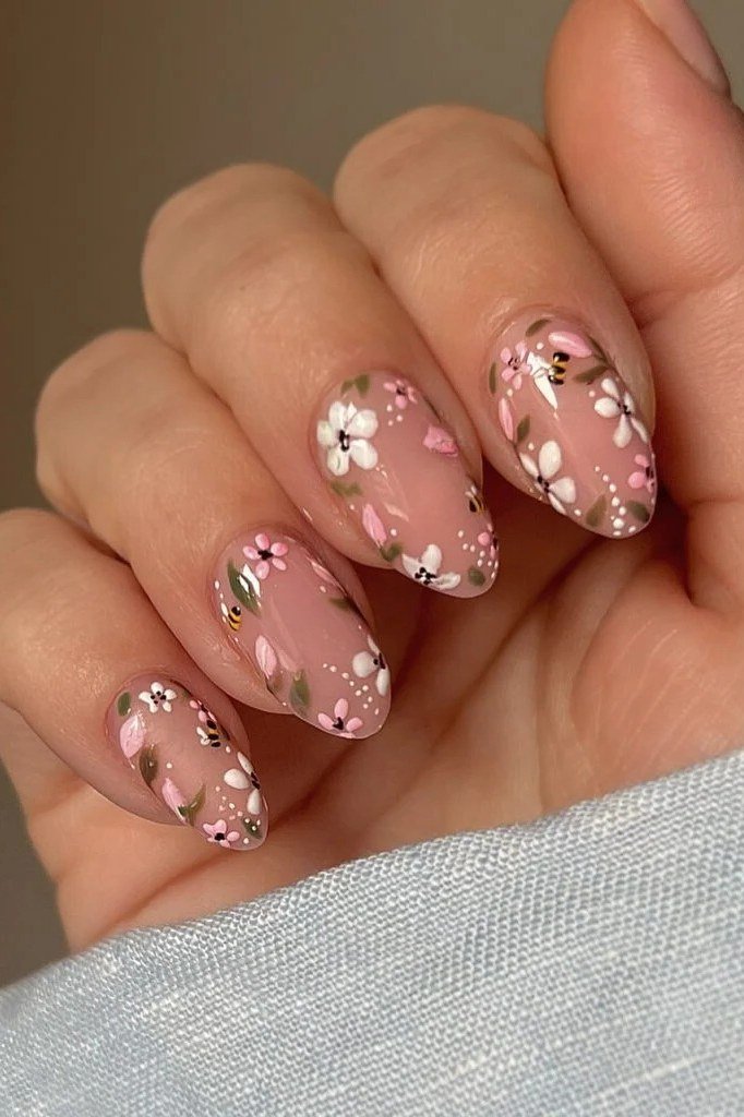 Blush Glitter Fade Nails, soft pink nail idea for women over 70