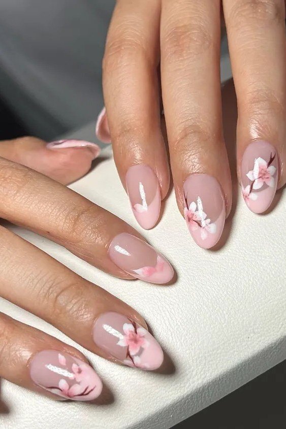 Pink Shimmer Nails, soft pink nail idea for women over 70
