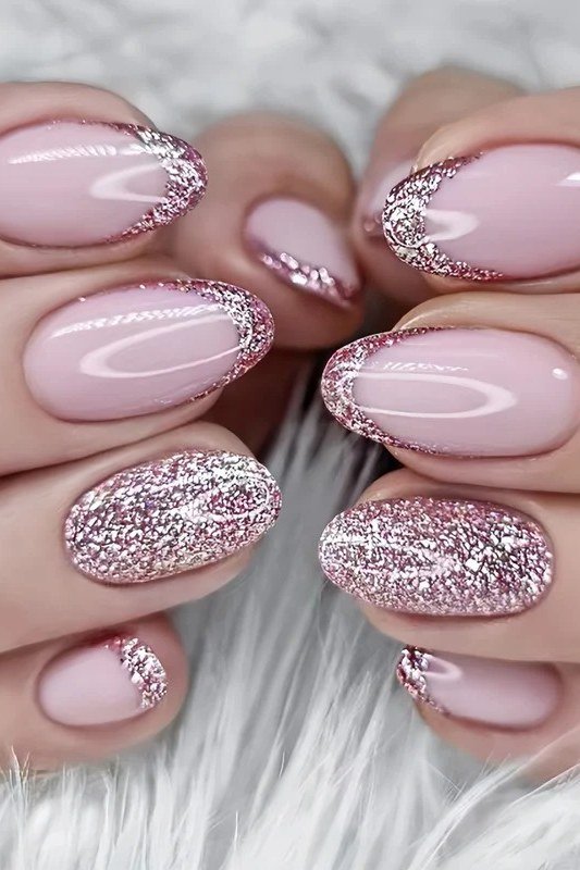 Pink Holographic Nails, soft pink nail idea for women over 70