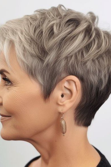Spiky pixie cut with cropped nape for women over 60