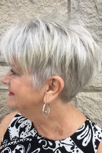 Choppy spiky silver pixie cut for women over 60