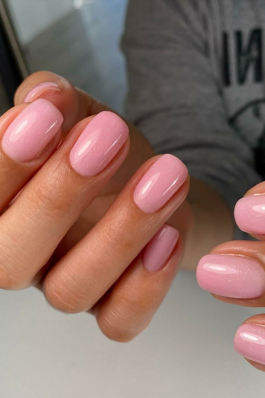 Medium Pink Short Square Nails - simple pink nail idea for women over 50