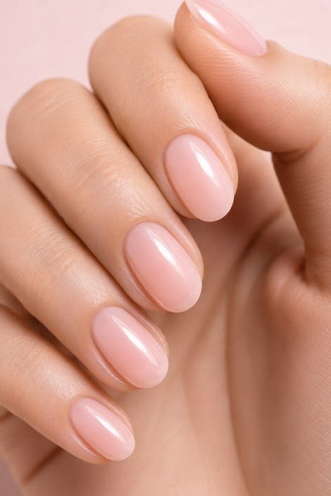 Tall Almond Blush Pink Nails - simple pink nail idea for women over 50