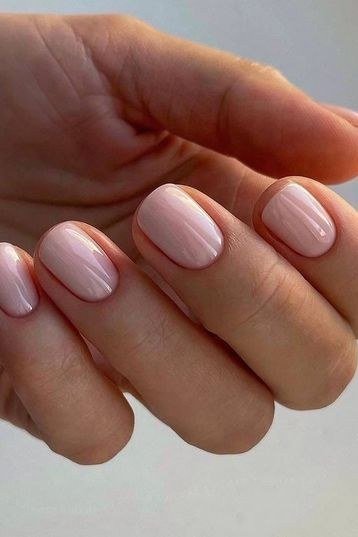 Sheer Pink Ovals, Both Hands - simple pink nail idea for women over 50