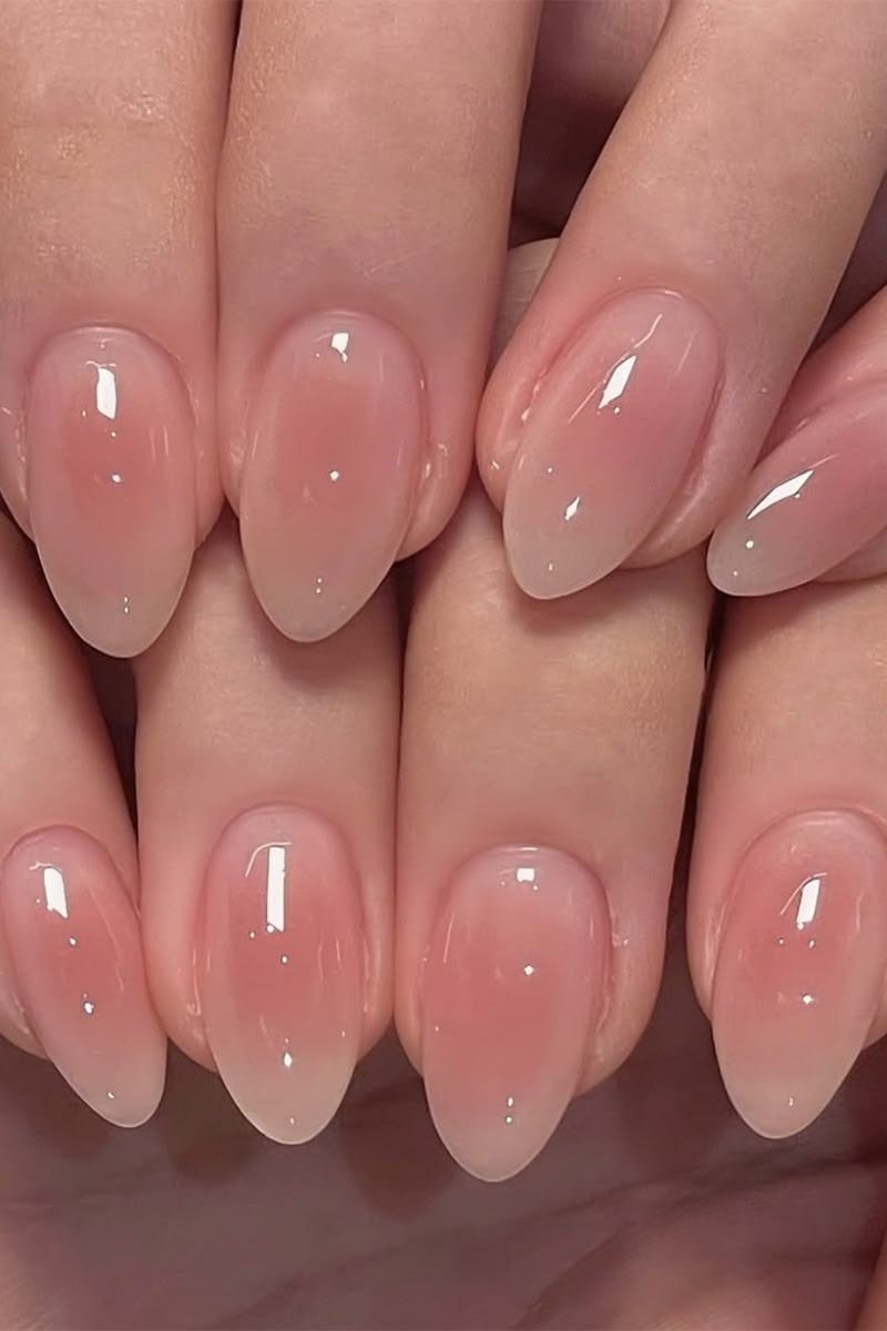 Blush Pink Almonds, Both Hands - simple pink nail idea for women over 50