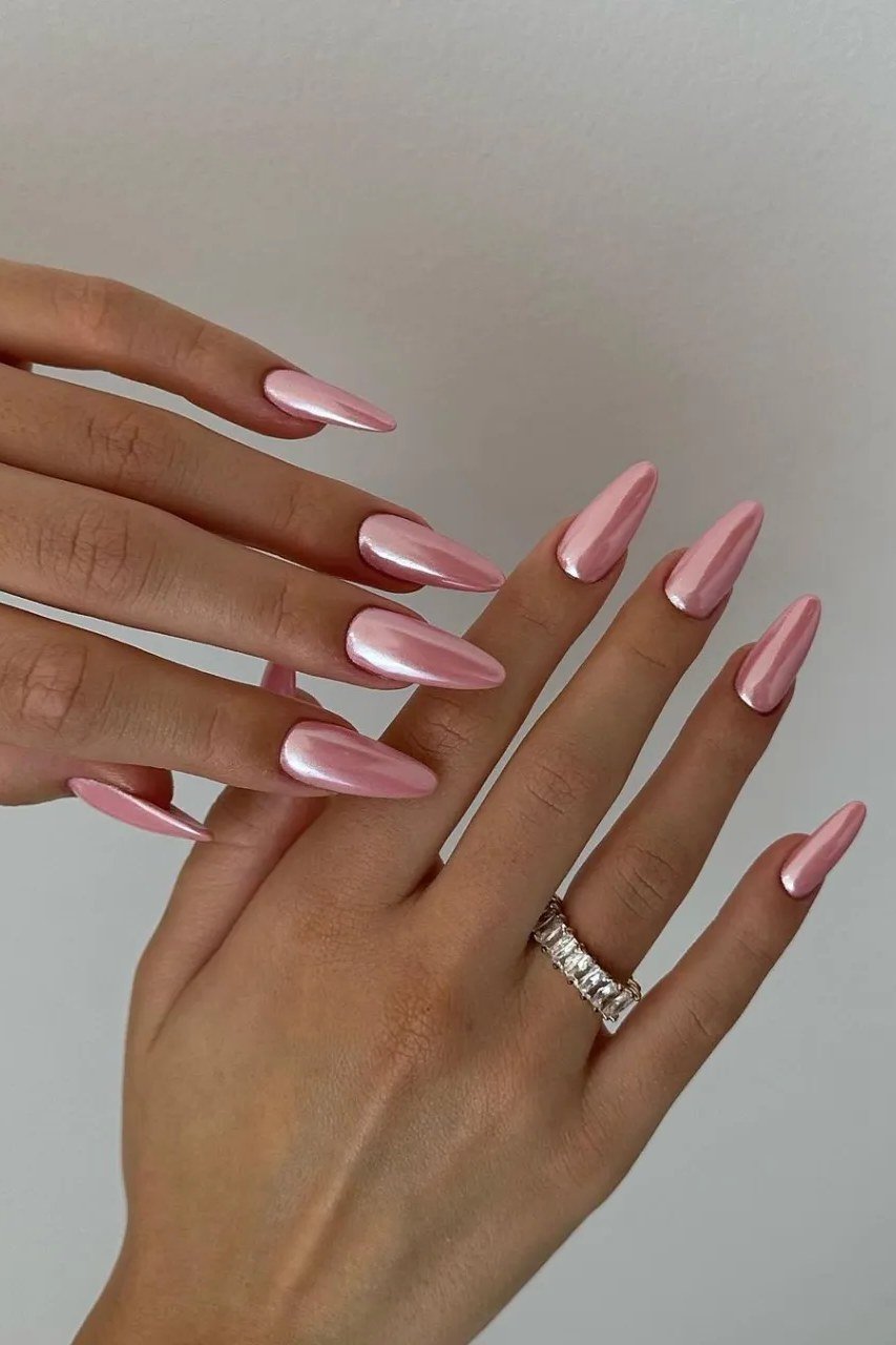 Long Pink French Stilettos - simple pink nail idea for women over 50