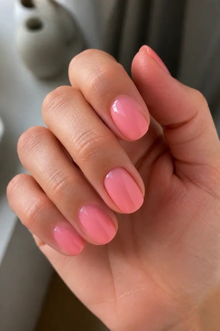 Bright Pink Short Rounds - simple pink nail idea for women over 50