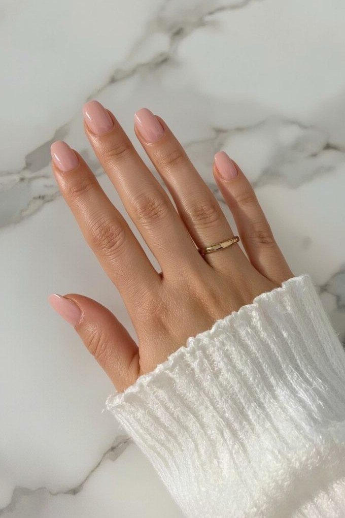 Sheer Nude Pink on Marble - simple pink nail idea for women over 50