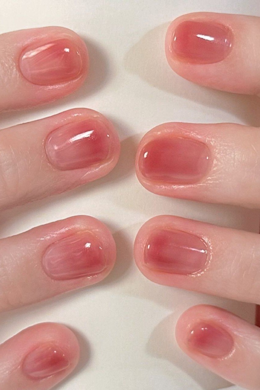 Rose Pink Jelly Squovals - simple pink nail idea for women over 50