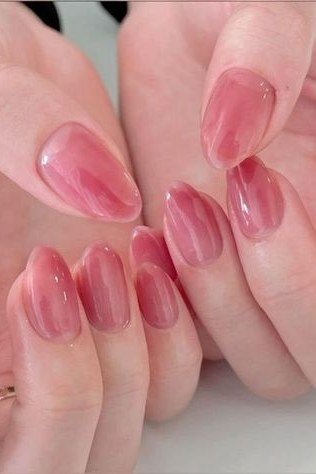 Rose Jelly Ovals - simple pink nail idea for women over 50