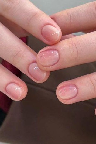 Sheer Nude Pink Short Squares - simple pink nail idea for women over 50