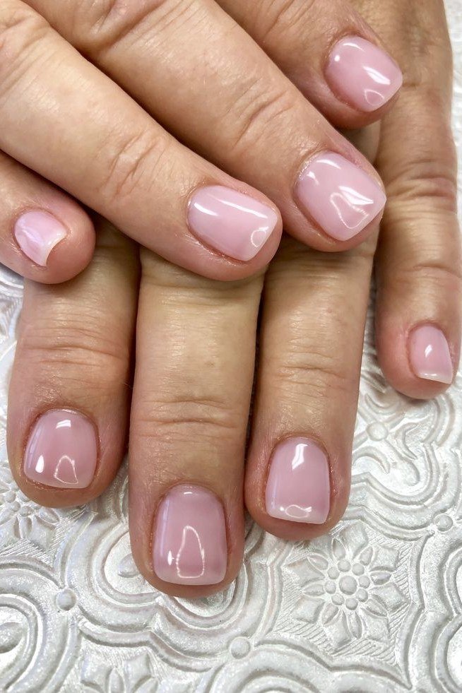 Soft Pink Squovals on Lace - simple pink nail idea for women over 50