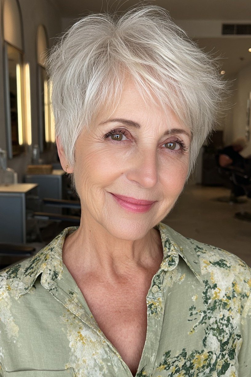 White Textured Bob - simple stylish hairstyle for women over 70 (white textured bob, front view)