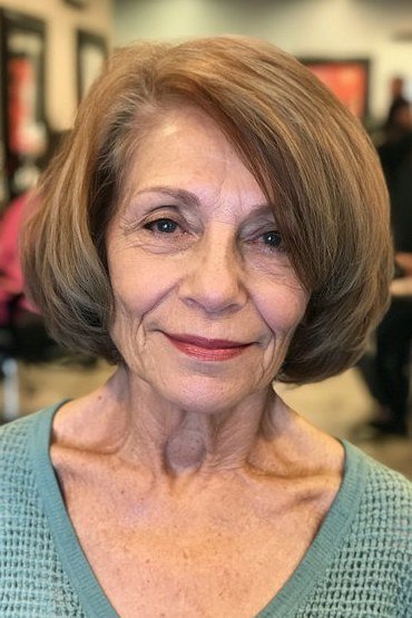 Chestnut brown rounded bob, front - inverted bob haircut for women over 60