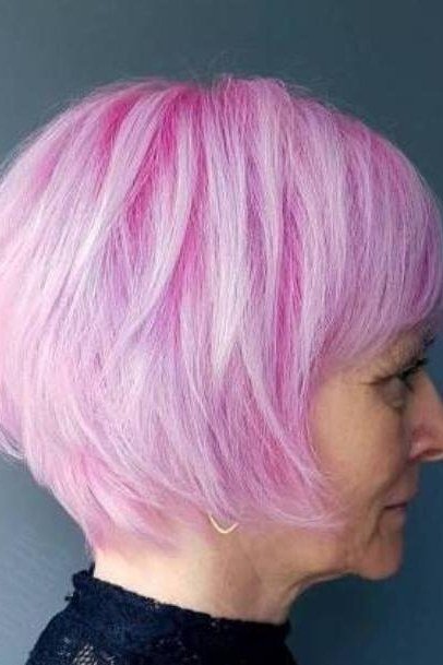 Pink inverted bob, side profile - inverted bob haircut for women over 60