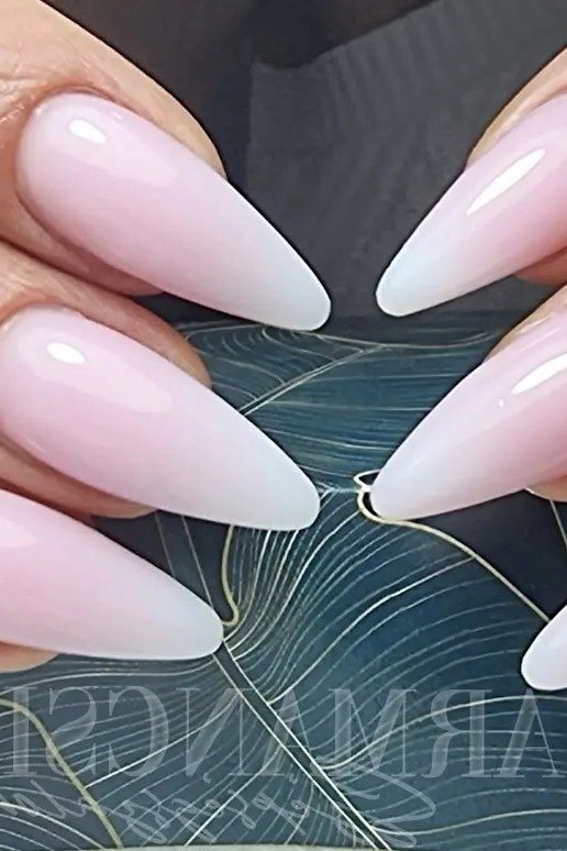 Pink to white ombre almond french nails