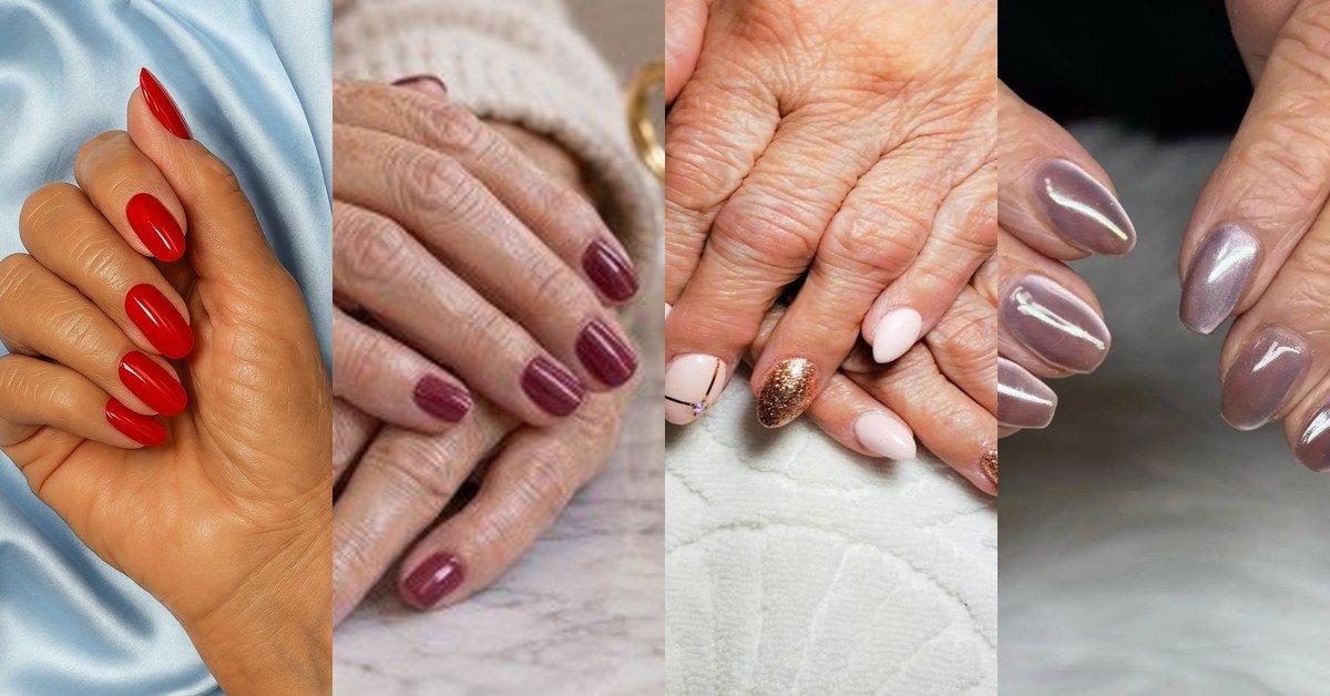 Collage of timeless nail designs for women over 50 (featured image)